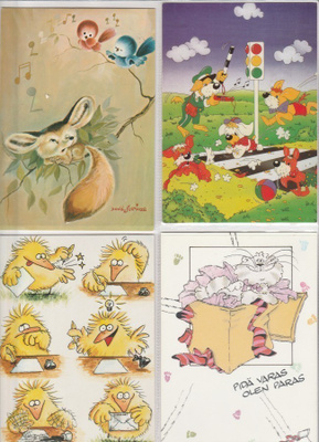 Postikorttierä, 4 korttia, Nallet / Pehmolelut