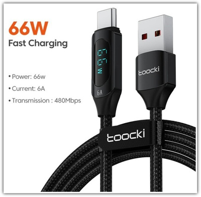 6A 66W USB A - USB Type C lataus/datakaapeli / 1m