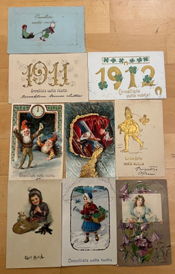 9 VANHAA Uudenvuodenkorttia 1900-l – Kohopainetut