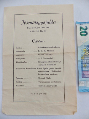 VANHA Ohjelma Itsenäisyysjuhla 6.12.1941 Vaasa