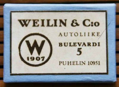 * Vanha Weilin & Co-autoliikemainos magneettina * 20-luku