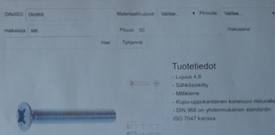 Uraruuvit DIN 966 Zn PZ, M6x50 lujuus 4.8. 1 erä n. 46000kpl