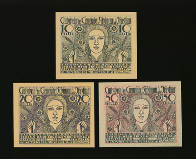 Itävalta Notgeld 10, 20, 50 Heller, Schönau 1920