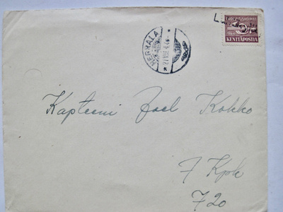 Kuori Kenttäpostimerkki Luhtikylä Rivileima 1944 + Herrala