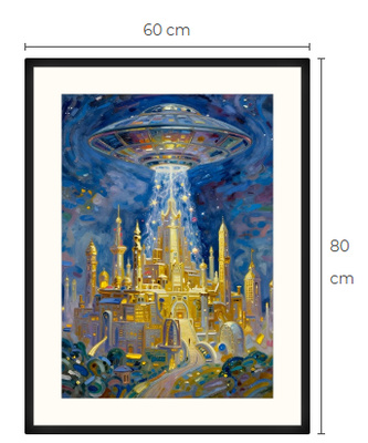Uusi uniikki Atlantis ja UFO art print taulu 60 cm x 80 cm