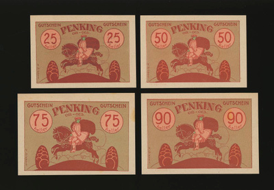 Itävalta Notgeld 25, 50, 75, 90 Heller, Penking 3. painos