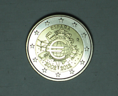 2012 Espanja 2€ Juhlaraha Euro 10 vuotta UNC