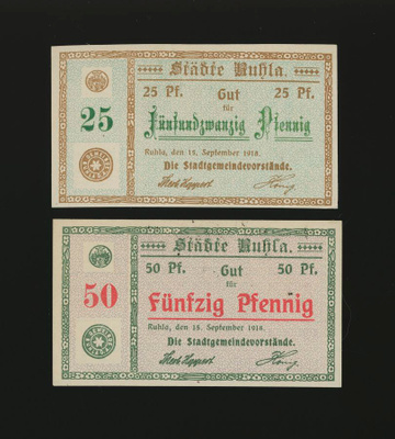 Saksa Notgeld 25, 50 Pfg, Ruhla 1918