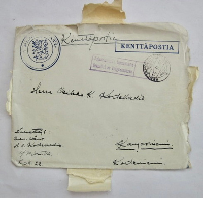 VANHA Kuori Kenttäposti Leima Pioneeri Pataljoona 14.2.1940