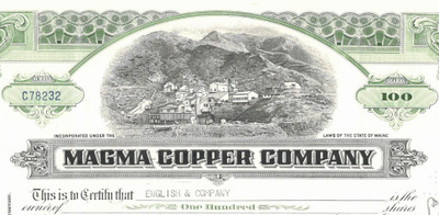 Vanha osakekirja: Magma Copper Company v. 1958 Maine USA