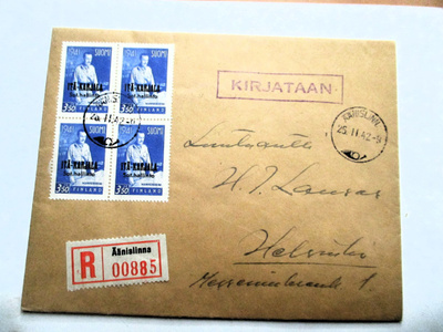 1942 Äänislinna + kirjataan + R lipuke nelilökuorella tulol