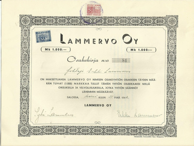 OKK 1942 Lammervo Oy, Salo osakekirja