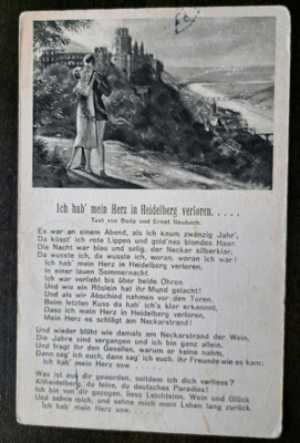 Saksalainen kortti, kuva ja runo "Ich hab....., kulk 1916