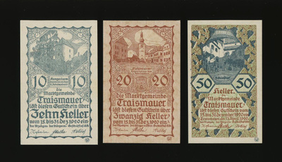Itävalta Notgeld 10, 20, 50 Heller, Traismauer 1920