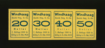 Itävalta Notgeld 20, 30, 40, 50 Heller, Windhaag 1920