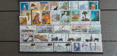 USA n.1980 luku LEIMATTUJA postimerkkejä 34 kpl