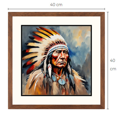 Uusi Intiaanipäällikkö taulu koko 40 cm x 40 cm kehyksineen