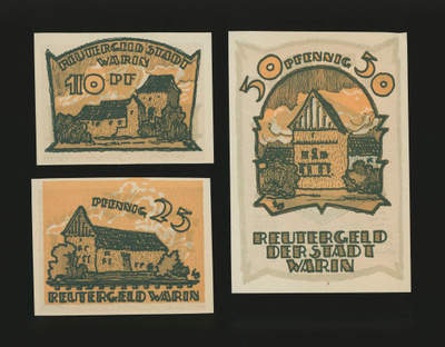 Saksa Notgeld 10, 25, 50 Pfg, Warin 1922