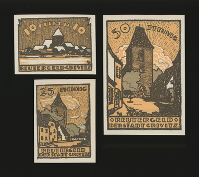 Saksa Notgeld 10, 25, 50 Pfg, Crivitz