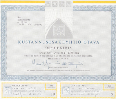 OKK 1987 OTAVA Kustannus Oy spec, Helsinki pörssi osakekirja