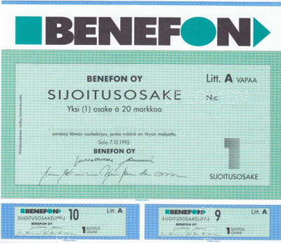 OKK 1993 Benefon Oy spec, Salo pörssi osakekirja
