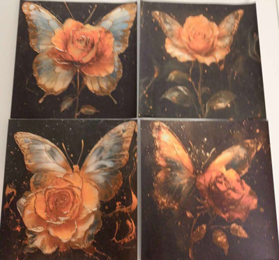 Kuviopaperi ORANSSIT RUUSUT / 4 kpl -setti / 15 x 15 cm