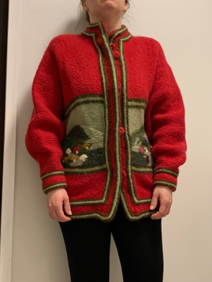 Punainen /monivärinen kirjoneule L/ XL