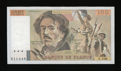 Ranska 100 Francs 1986 Delacroix, P154b