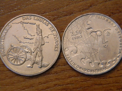 Portugali 2009 + 2010: 2 x 2,5 euro BU kolikko