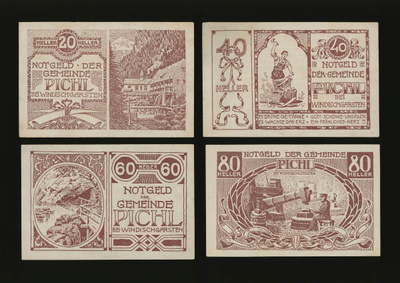 Itävalta Notgeld 20, 40, 60, 80 Heller, Pichl 1920