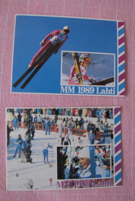 Lahti MM 1989 postikortit, 2 kpl (Nykänen, Matikainen)