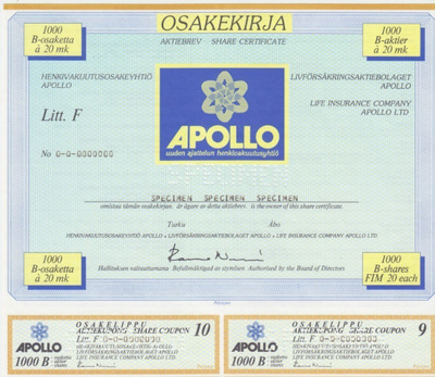 OKK 1988 Apollo Henkivakuutus Oy spec, Turku pörssi osakekir