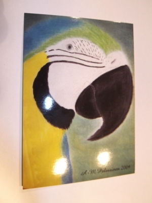 Uniikki postikortti "Papukaija"(omaa tuotantoa)