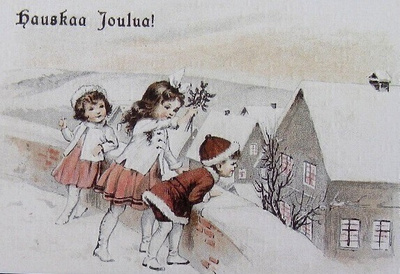Lapset kurkkivat muurilta Joulukortti