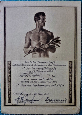 SPORT Kunniataulu v. 1935 miehet, pahvia aito vanha