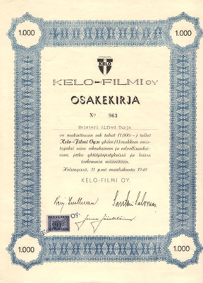 OKK 1948 Kelo-Filmi Oy, Helsinki osakekirja