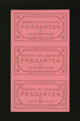 Itävalta 10, 20, 50 Heller, Prägarten, leikkaamaton arkki