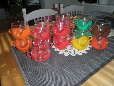 Melitta lasit,punainen pidike 6kpl Retro-70 luku tai