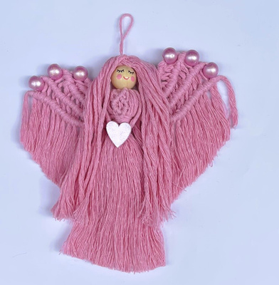 Makramee enkeli Pinkki- 20 cm x 19 cm