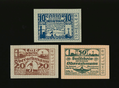 Itävalta Notgeld 10, 20, 50 Heller, Oberachmann 1920