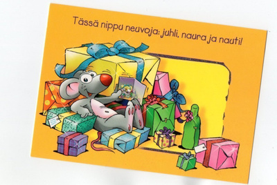 "TÄSSÄ NIPPU NEUVOJA: Juhli, naura ja nauti!" -KORTTI /Karto