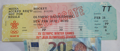 Pääsylippu Calgary Olympia 1988 Lehdistö Jääkiekko Hockey