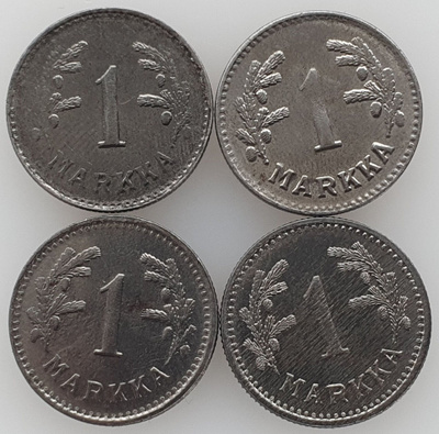 4x 1 Markka 1943-1951.