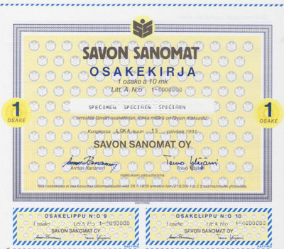 OKK 1991 Savon Sanomat Oy spec pörssi, Kuopio