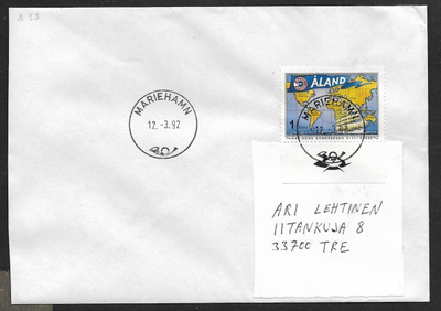 Postilähetys -  (LAPE 55) Mariehamn 12.3.1992