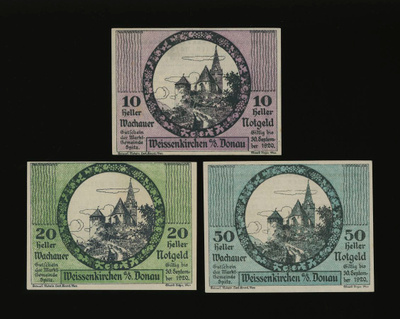 Itävalta Notgeld 10, 20, 50 Heller, Weissenkirchen 1920
