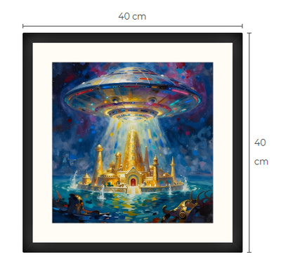 Uusi uniikki Atlantis ja UFO art print taulu 40 cm x 40 cm