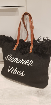 Musta "Summer Vibes" Rantalaukku / Kangaslaukku / Laukku