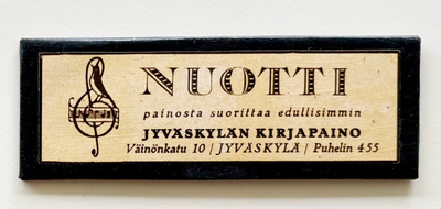Vanha Jyväskylän kirjapainon mainos magneettina * 20-luku
