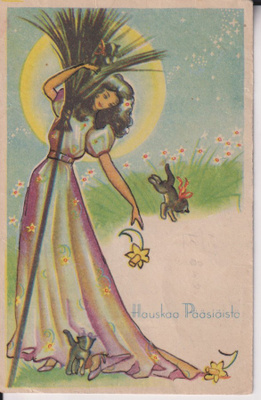 Hauskaa Pääsiäistä, Noita-akka, luuta, kissa , e38